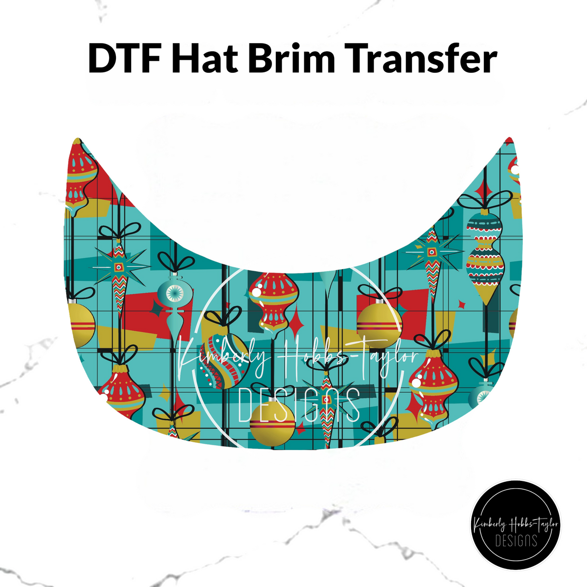 DTF Hat Brim Transfer - Retro Ornaments - Red