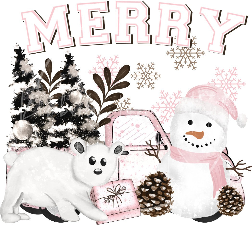 Pink Merry Snowman decal