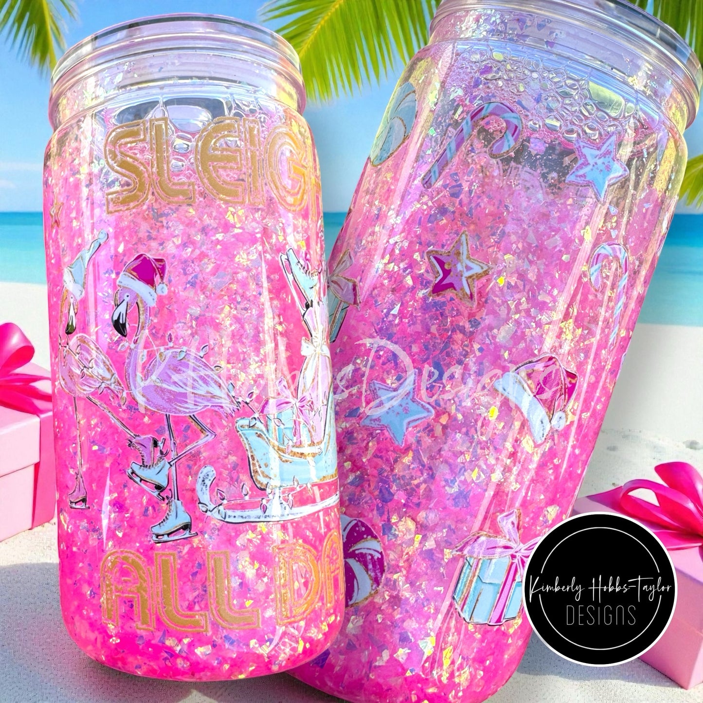 Coastal Christmas Acrylic Snowglobe tumbler- 16oz