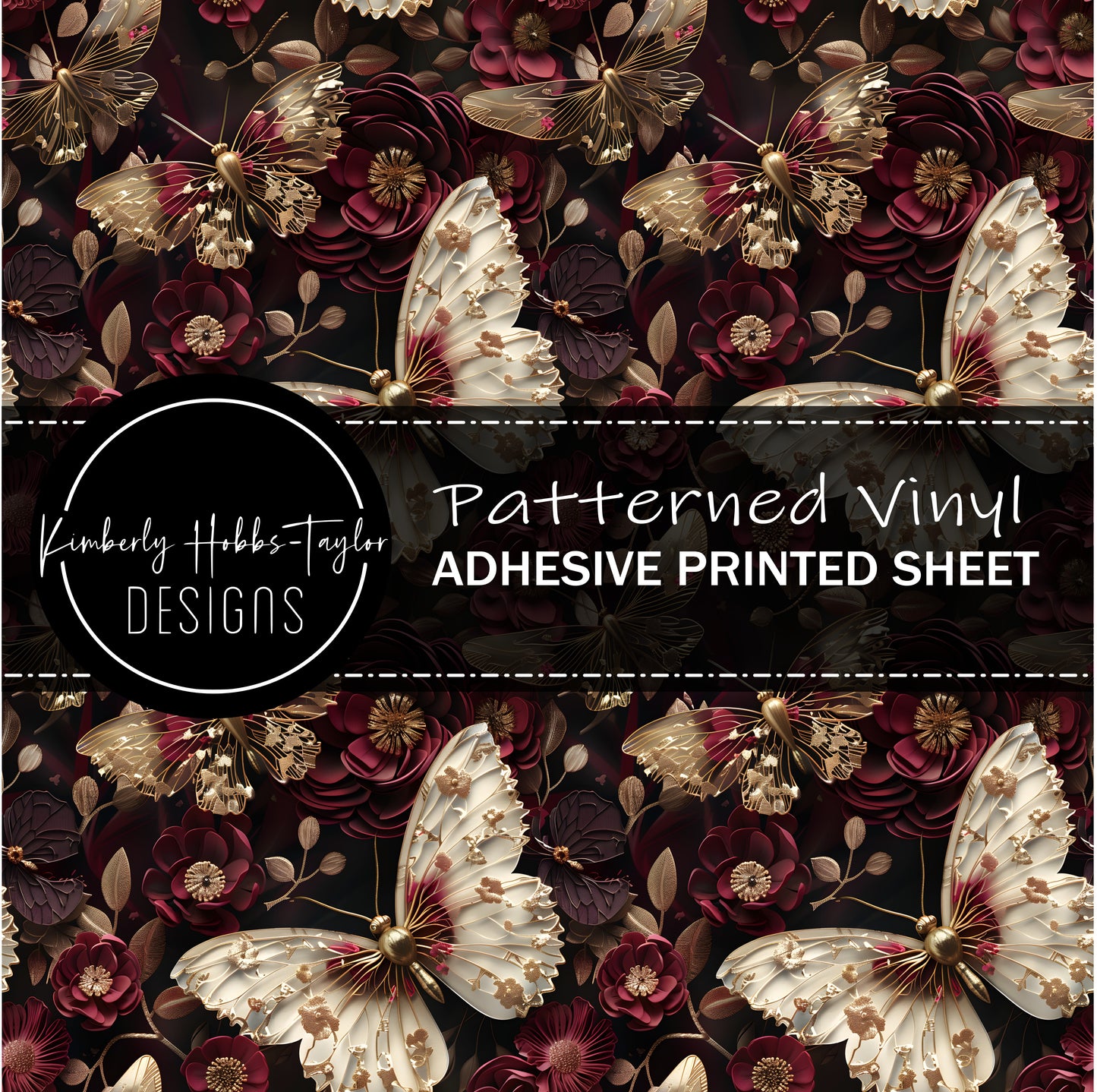 3D Burgundy Ivory Butterflies vinyl