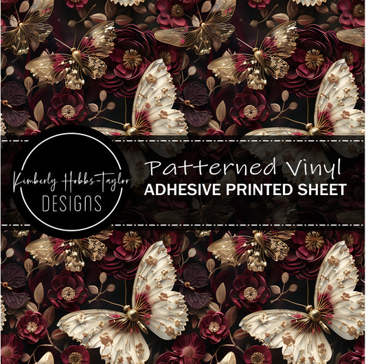3D Burgundy Ivory Butterflies vinyl