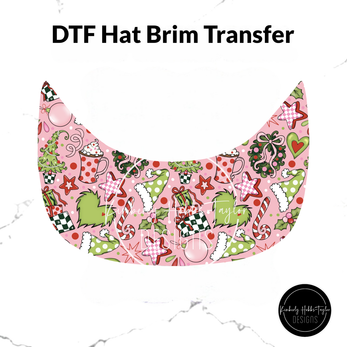 DTF Hat Brim - Whimsical Green Pink Christmas