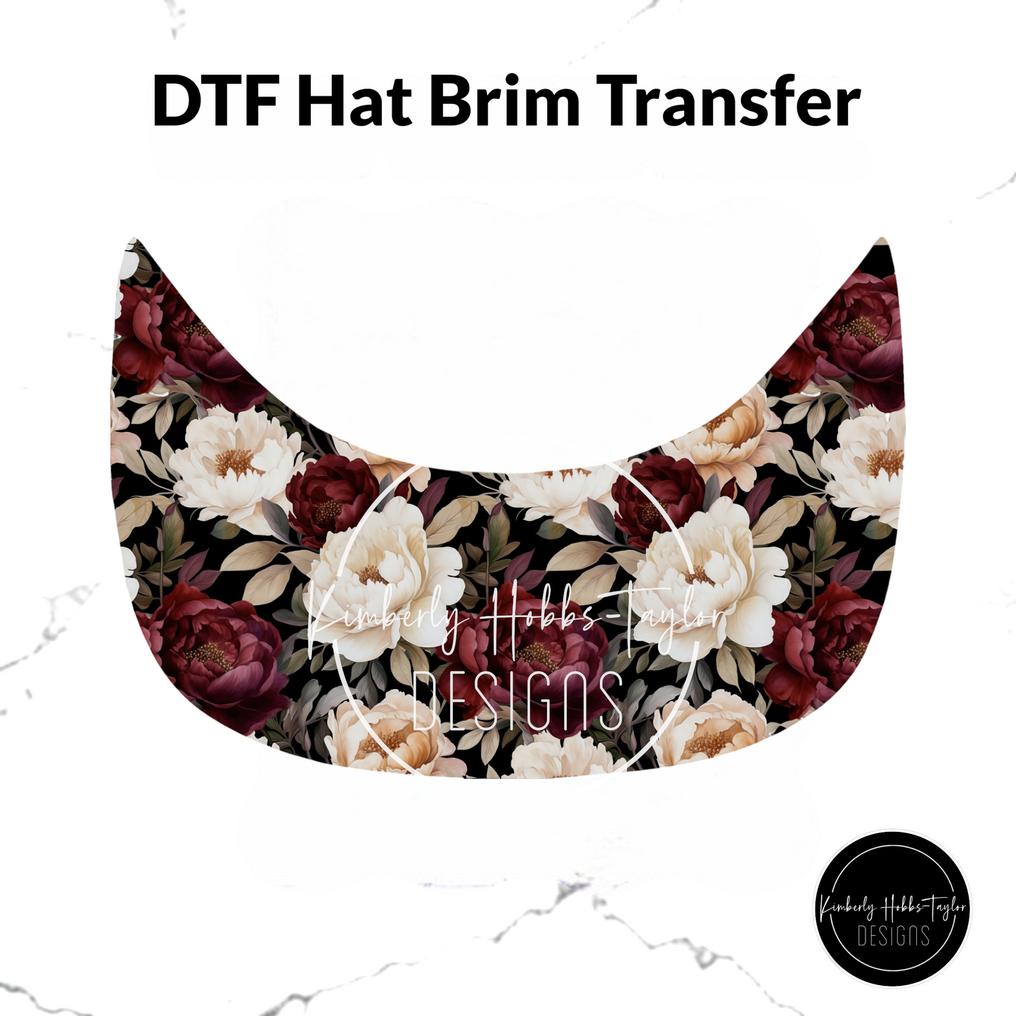 DTF Hat Brim Transfer - Black Burgundy Floral