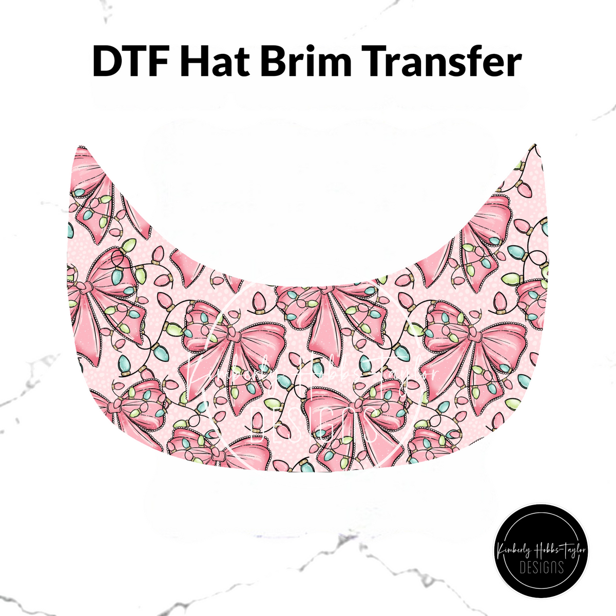 DTF Hat Brim Transfer - Pink Bows and Christmas Lights
