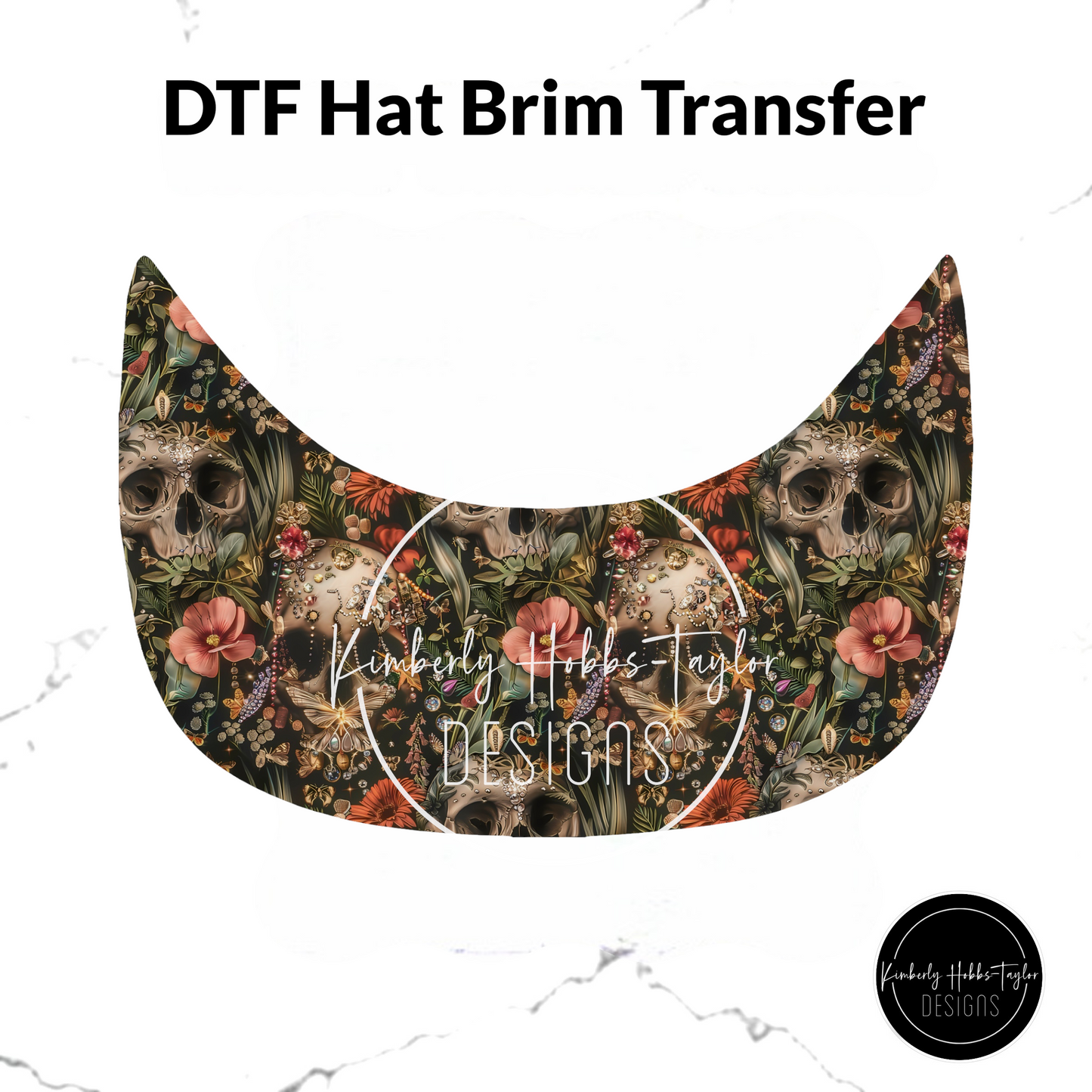 DTF Hat Brim Transfer - Floral Skulls