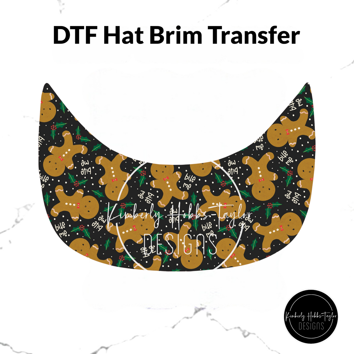 DTF Hat Brim Transfer - Bite Me Gingerbread
