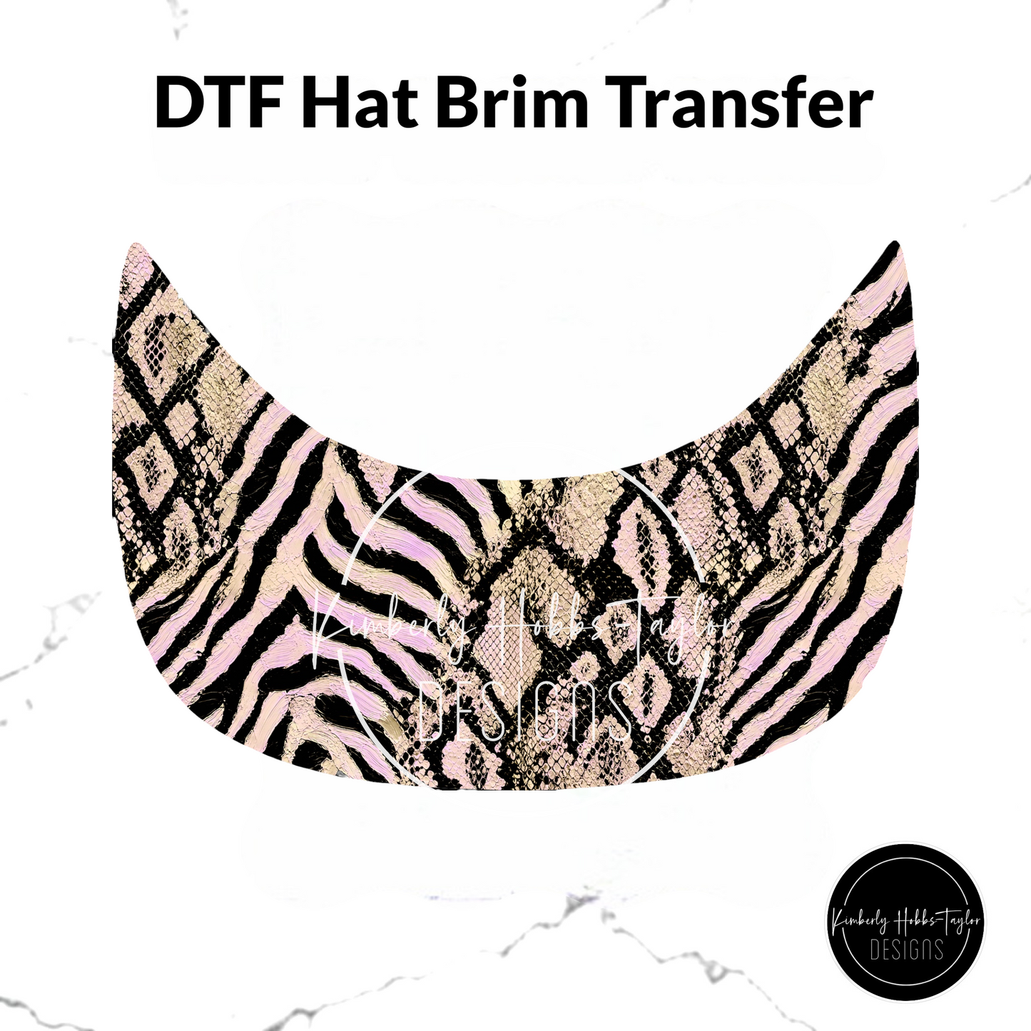 DTF Hat Brim Transfer - Pink Gold Black Zebra Snakeskin