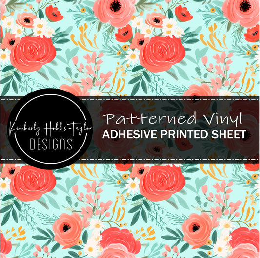Coral and Teal Florals D vinyl