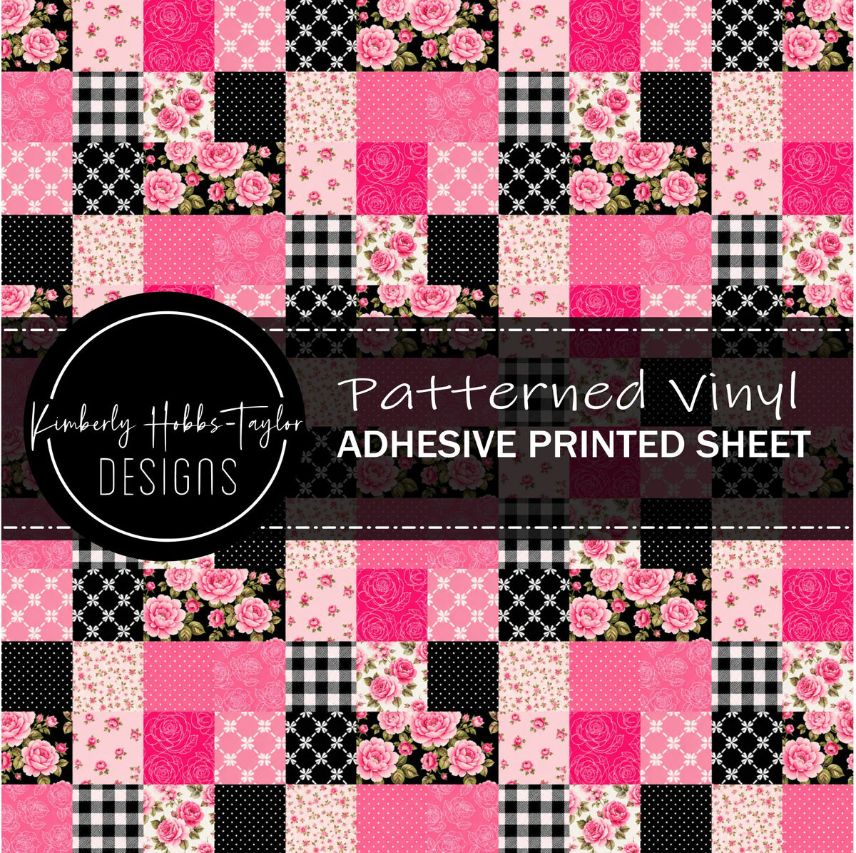 Pink Floral Patchwork - Adhesive Vinyl