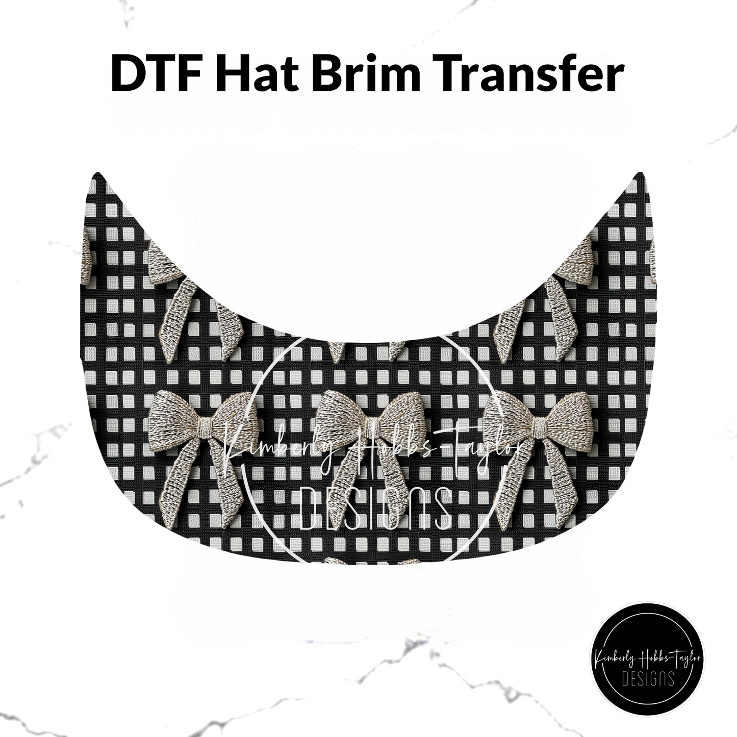 DTF Hat Brim Transfer - Black Check Bow