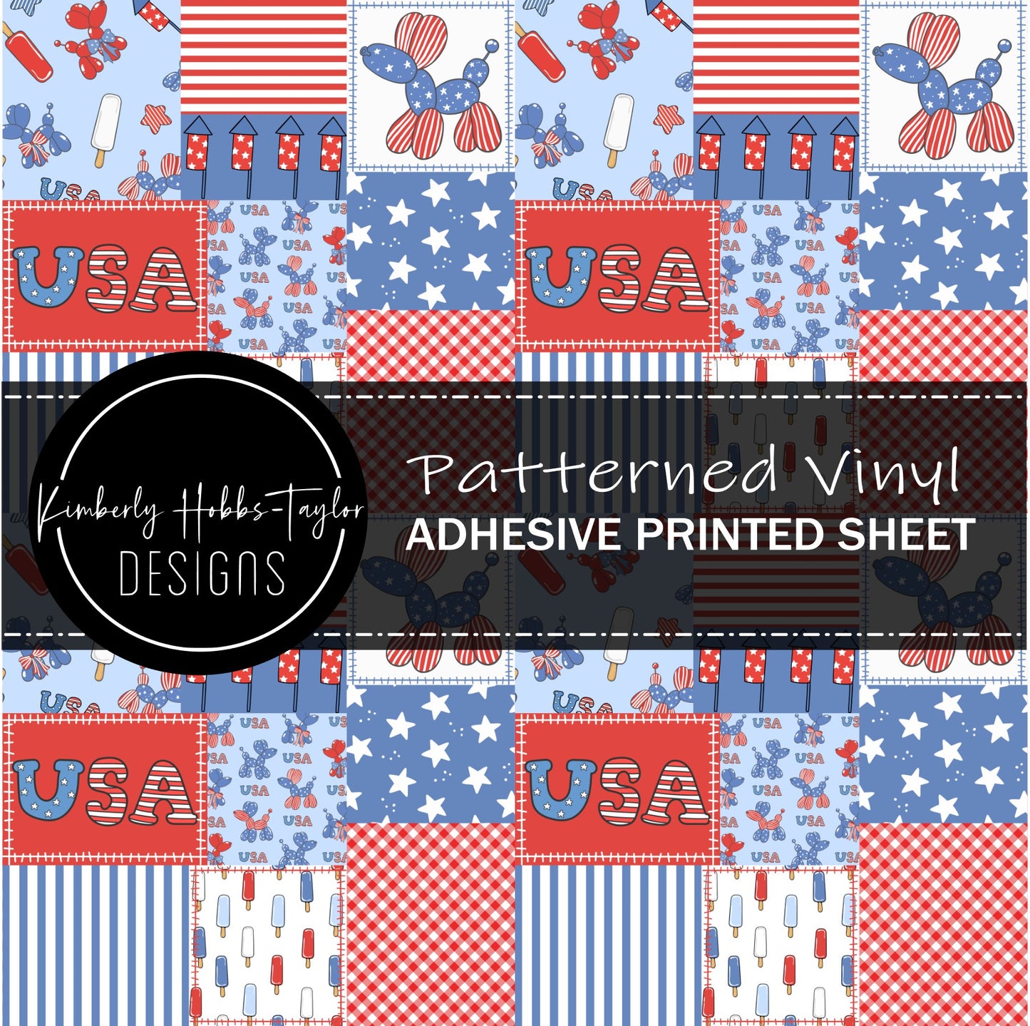 Red White Blue Balloon Dog Patchwork vinyl