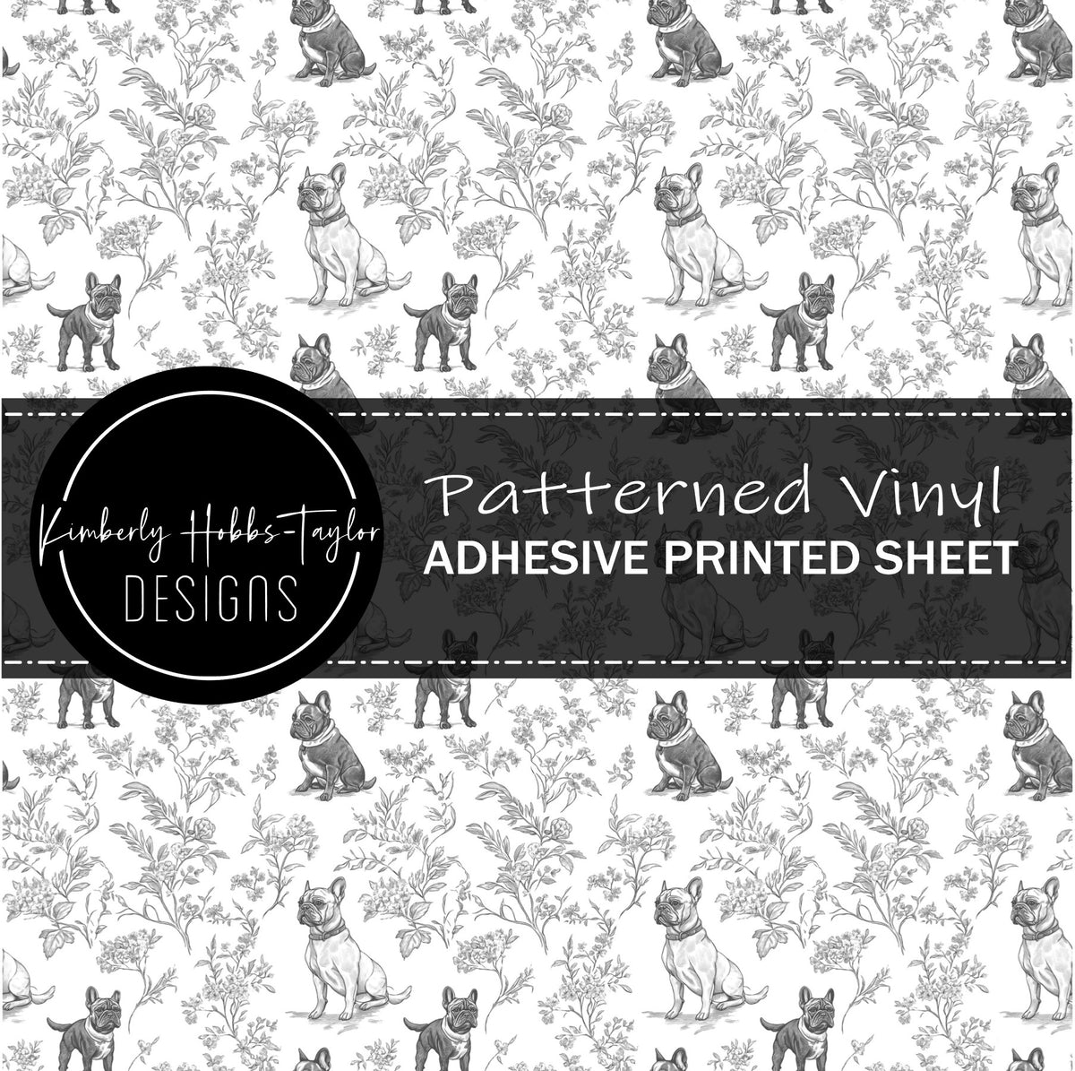 Black White Frenchie Chinoiserie - Adhesive Vinyl