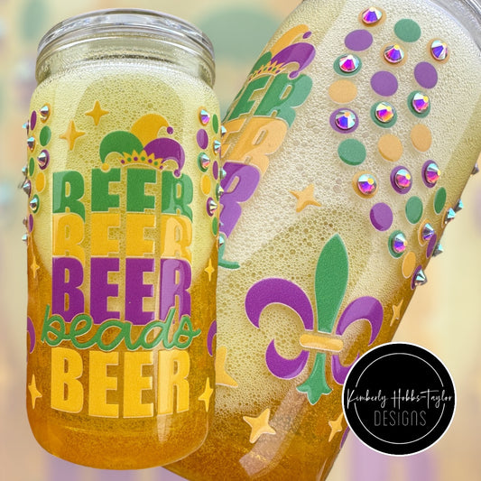 Mardi Gras Acrylic Snowglobe tumbler with Faux Beer - 16oz