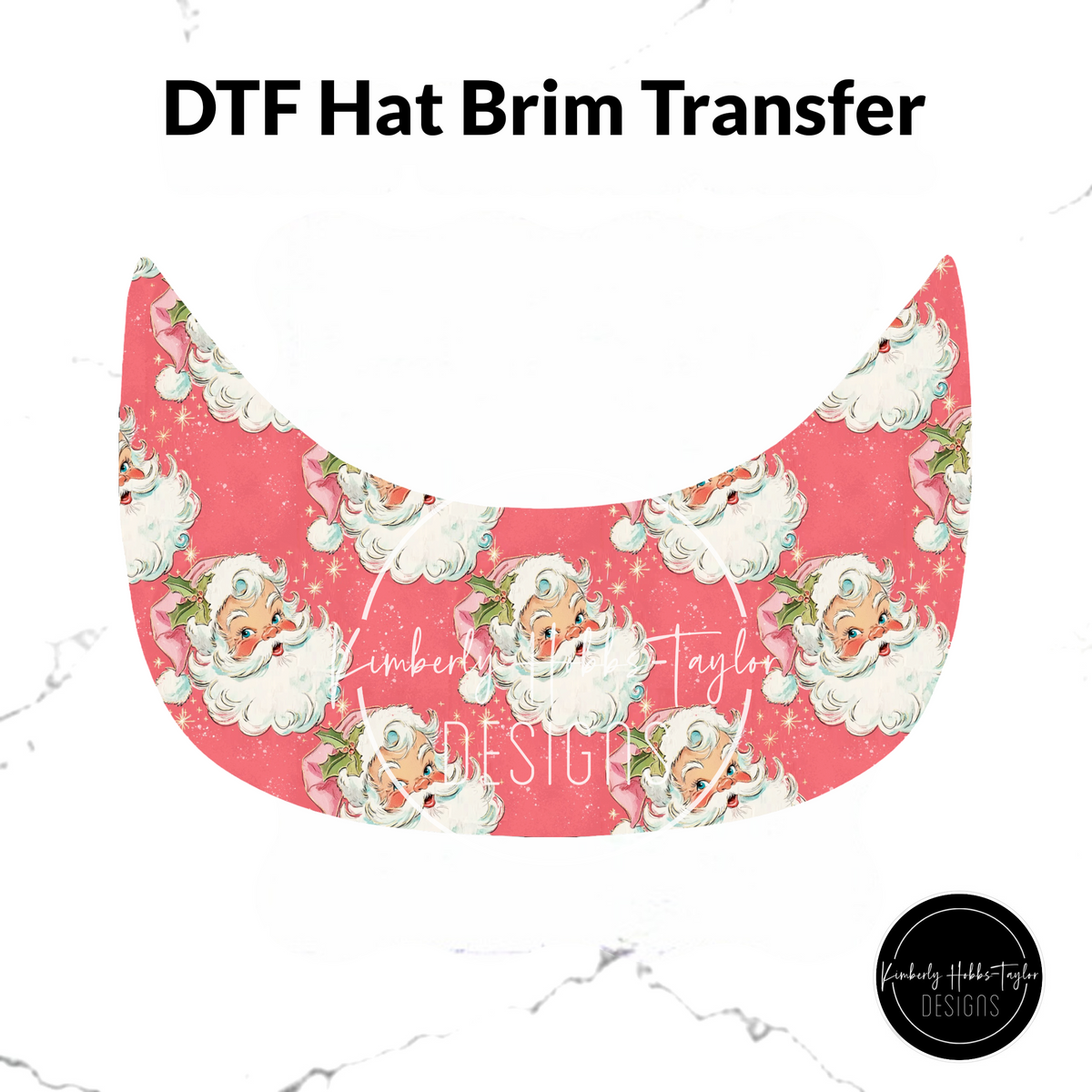 DTF Hat Brim Transfer - Vintage Pink Santas