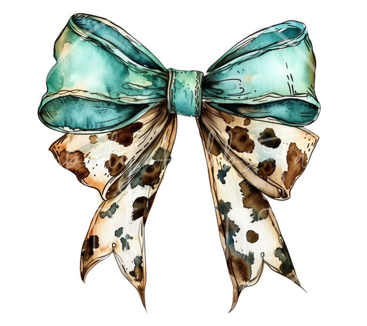 Turquoise Cow Print Bow decal