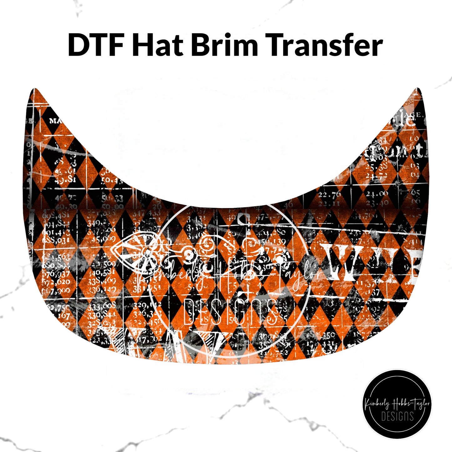 DTF Hat Brim Transfer - Orange Black Grunge Text