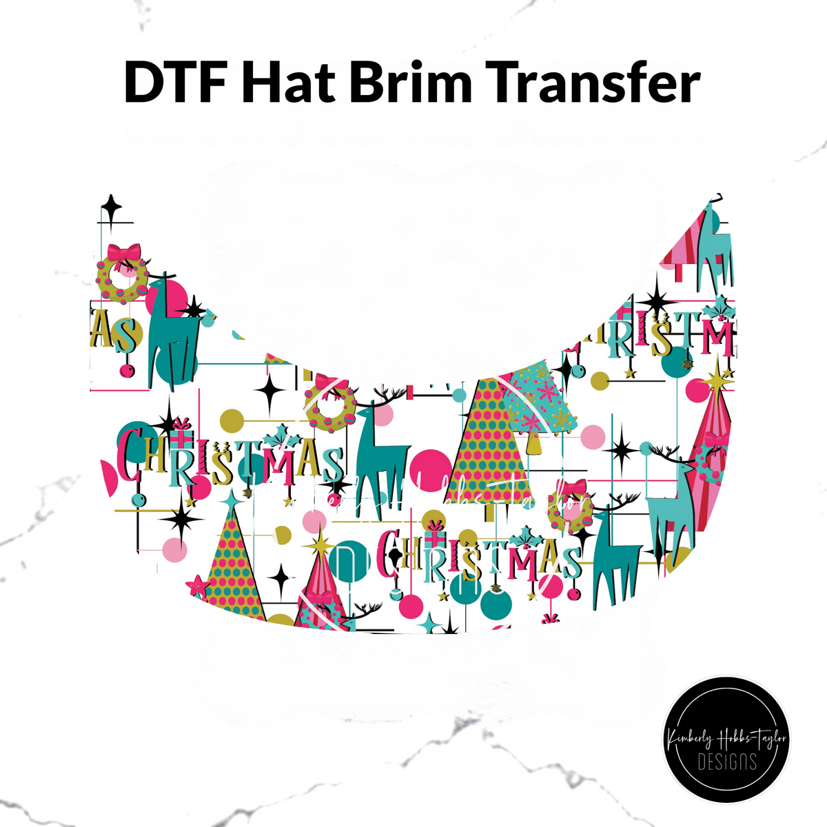 DTF Hat Brim Transfer - Retro Christmas - Pink