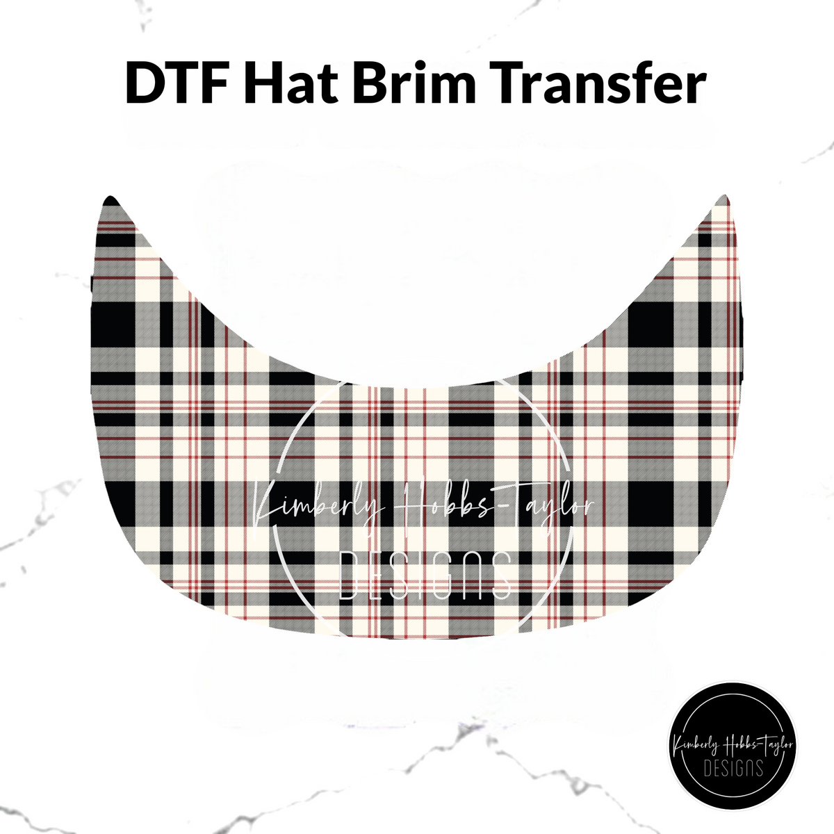 DTF Hat Brim Transfer - Black Red Ivory Tartan Plaid