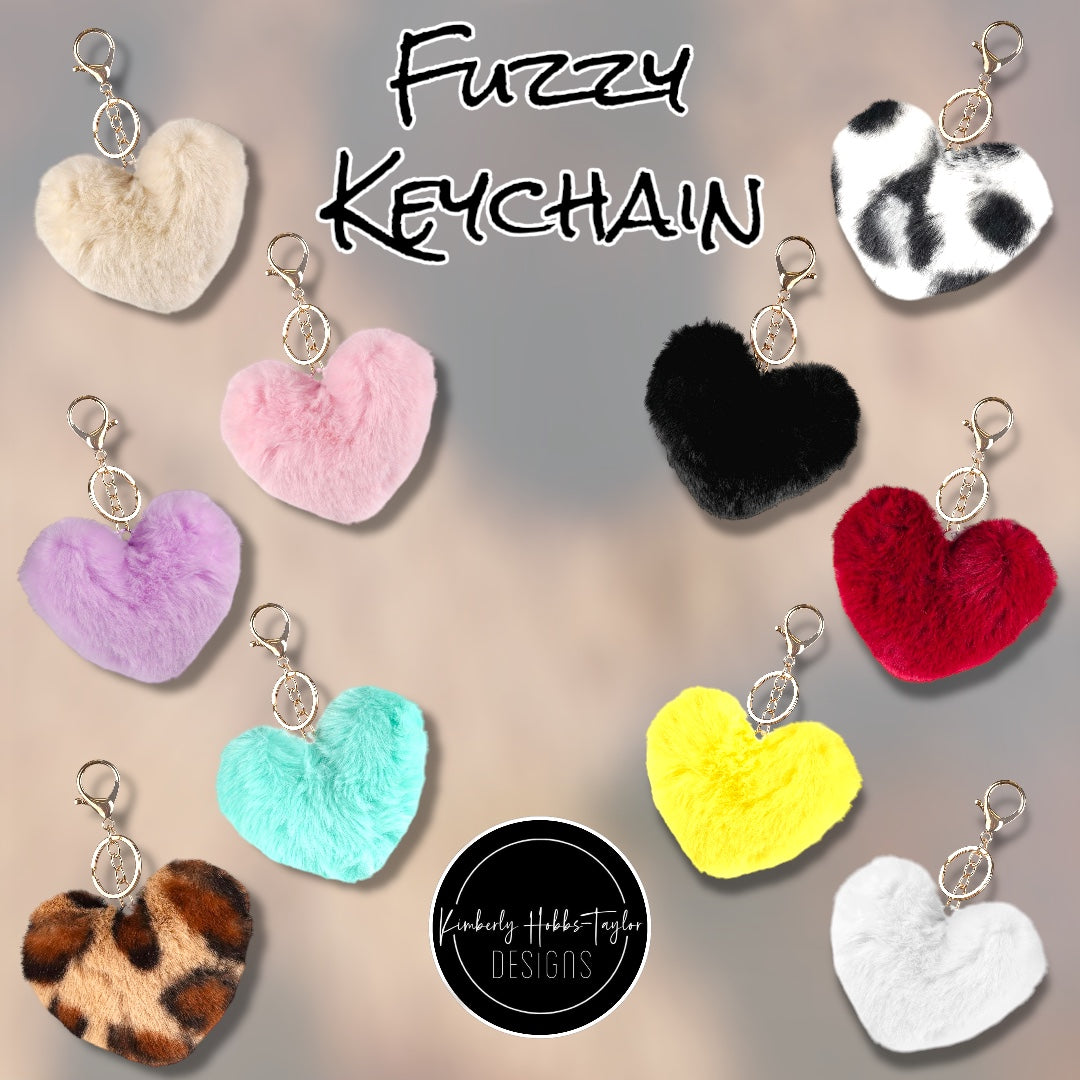 Fuzzy Heart Keychain with Hardware