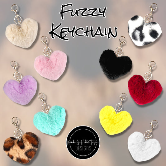 Fuzzy Heart Keychain with Hardware