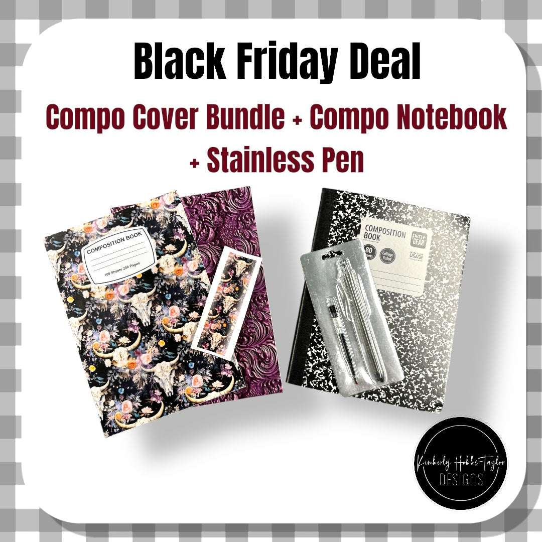 Floral Cow Compo Cover Bundle + Compo Notebook + Stainless Pen