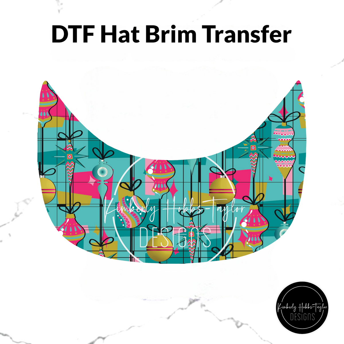 DTF Hat Brim Transfer - Retro Ornaments - Pink