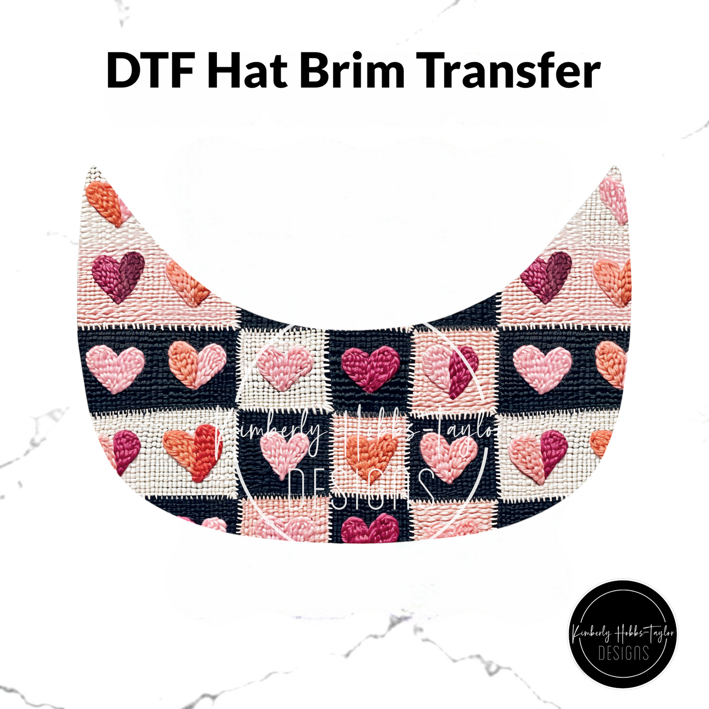 DTF Hat Brim Transfer - Quilted Hearts