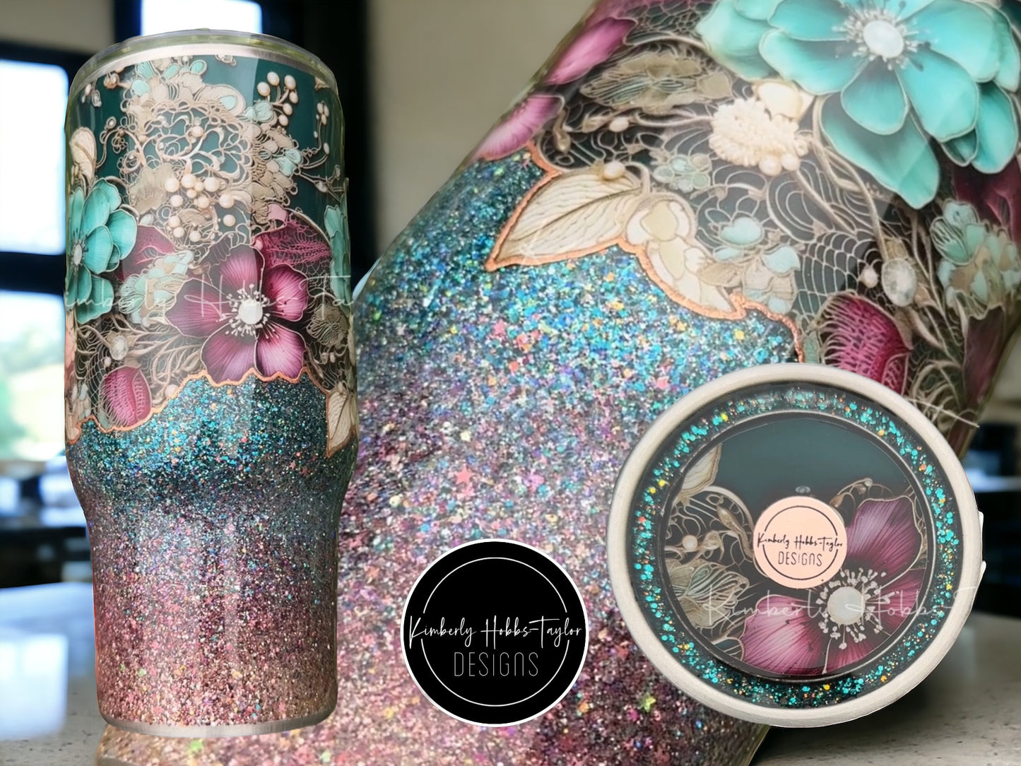 Teal Floral Ombré tumbler - 32oz