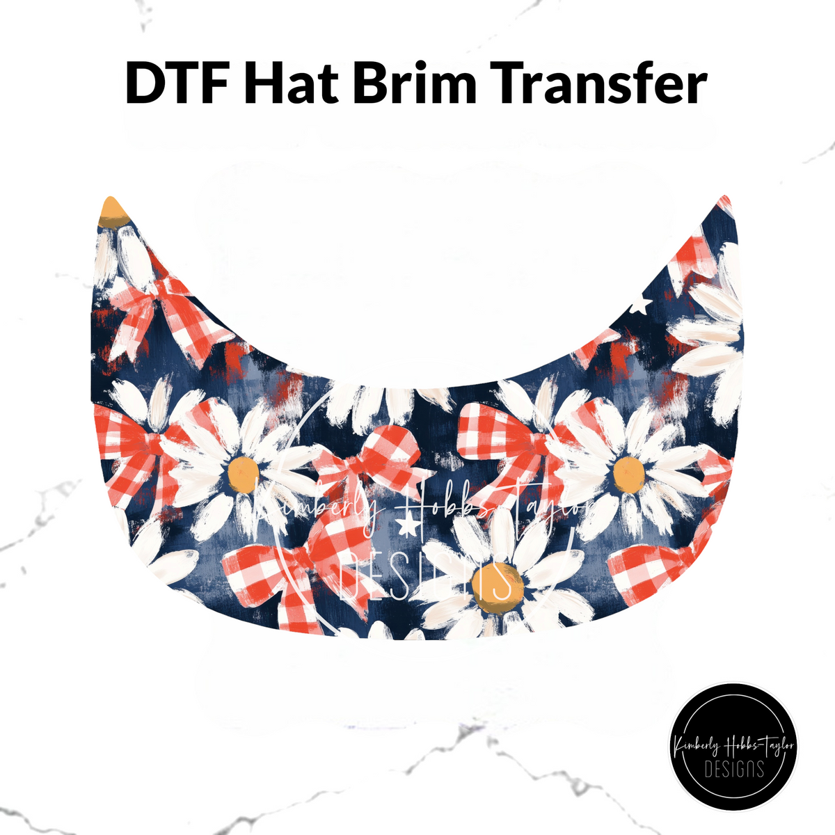 DTF Hat Brim Transfer - Red White Blue Daisies