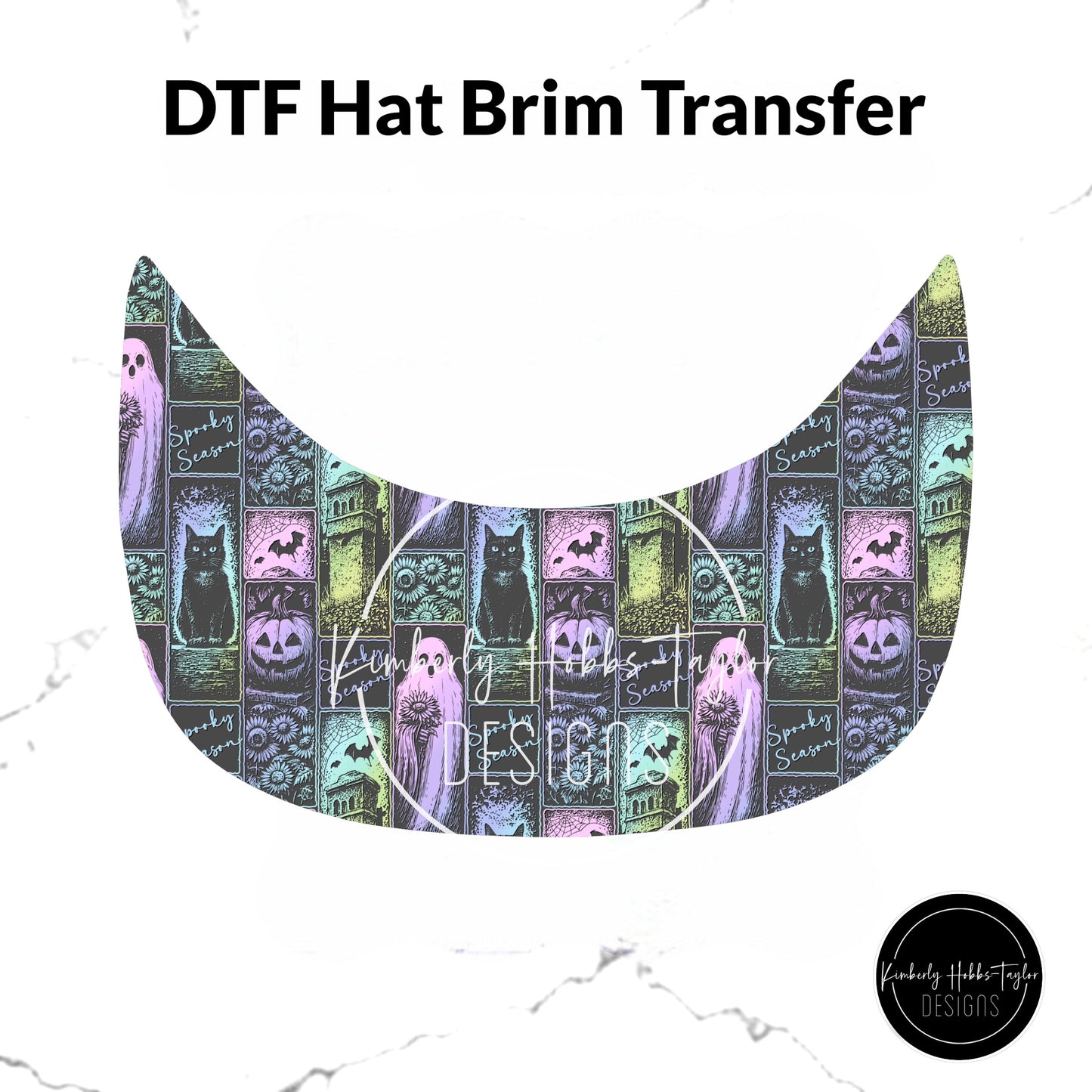 DTF Hat Brim Transfer - Pastel Halloween Blocks