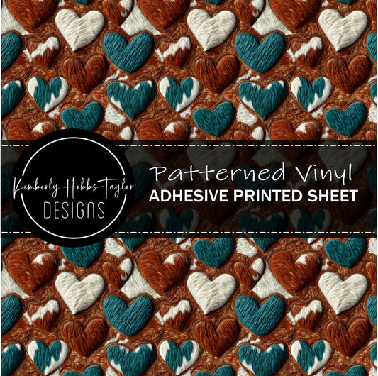Cowhide Turquoise Hearts vinyl