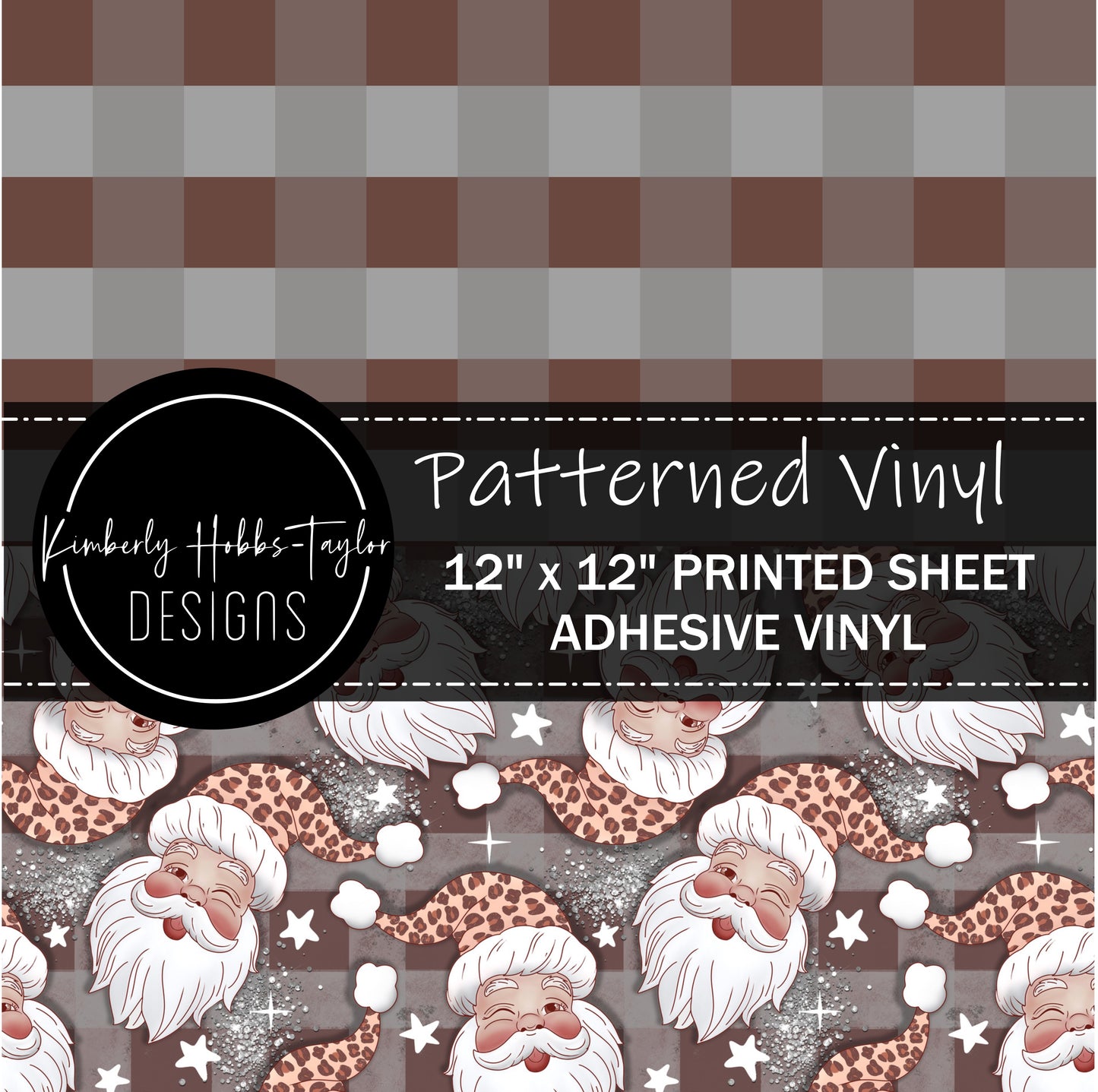 Brown Gray Buffalo Plaid - Brown Leopard Santa Combo vinyl