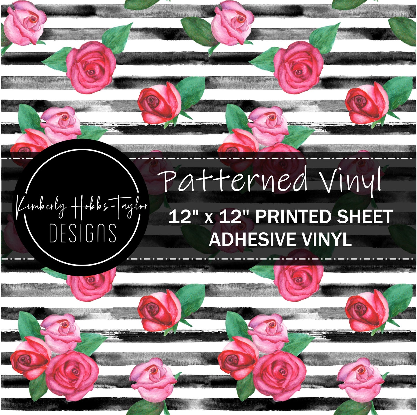 Black White Floral Stripes vinyl