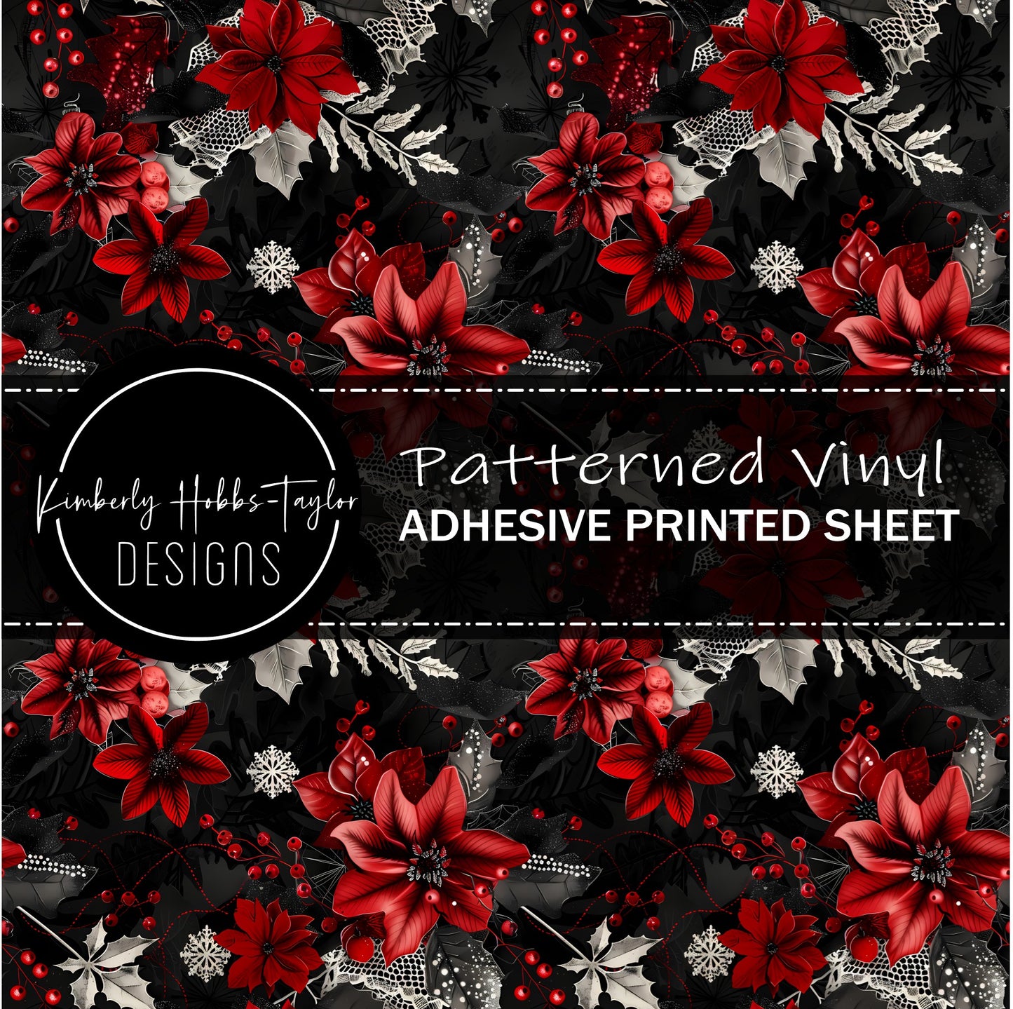 Red Black Poinsettias vinyl