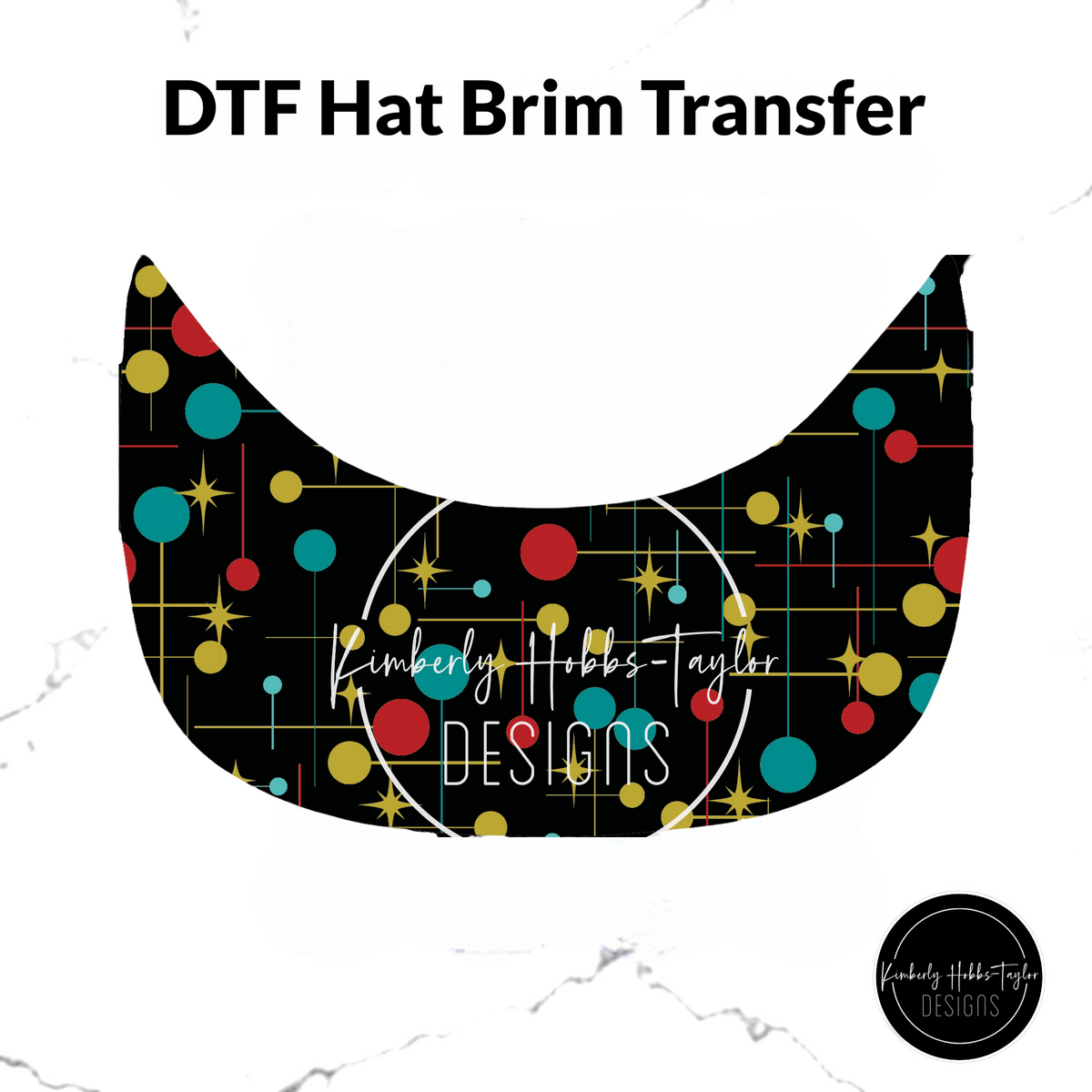 DTF Hat Brim Transfer - Retro Circles and Lines - Red