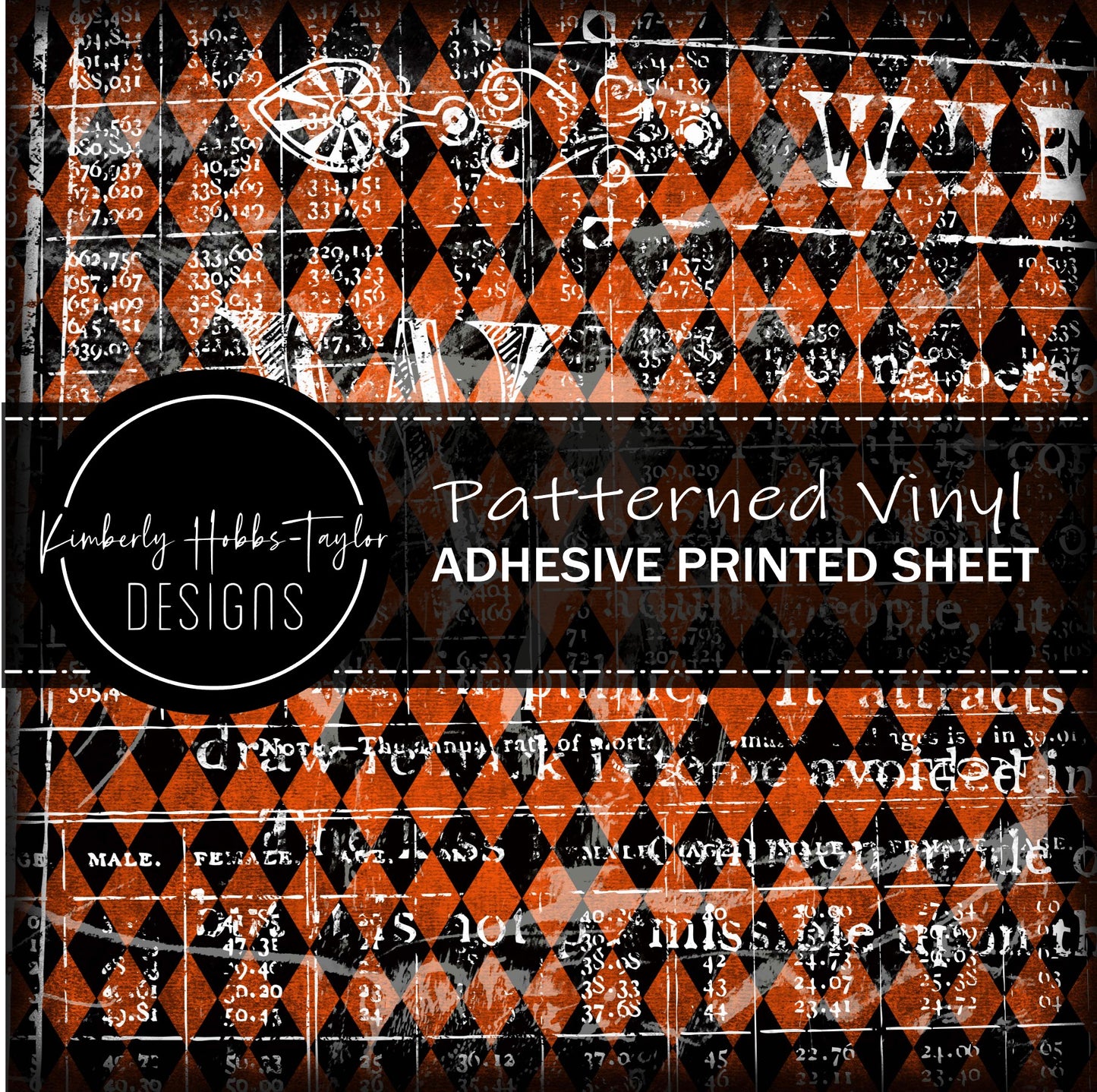 Orange Black Grunge White Text - Adhesive Vinyl