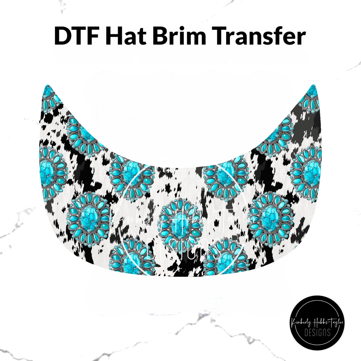DTF Hat Brim Transfer - Turquoise Classic Cow