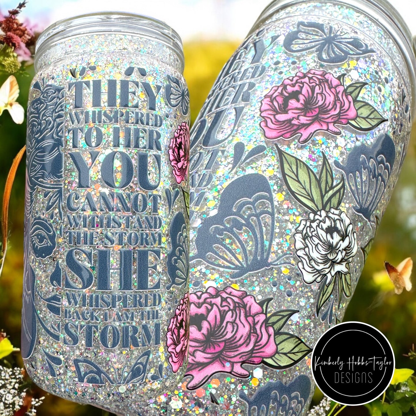 I Am The Storm Acrylic Snowglobe tumbler with Glitter - 16oz