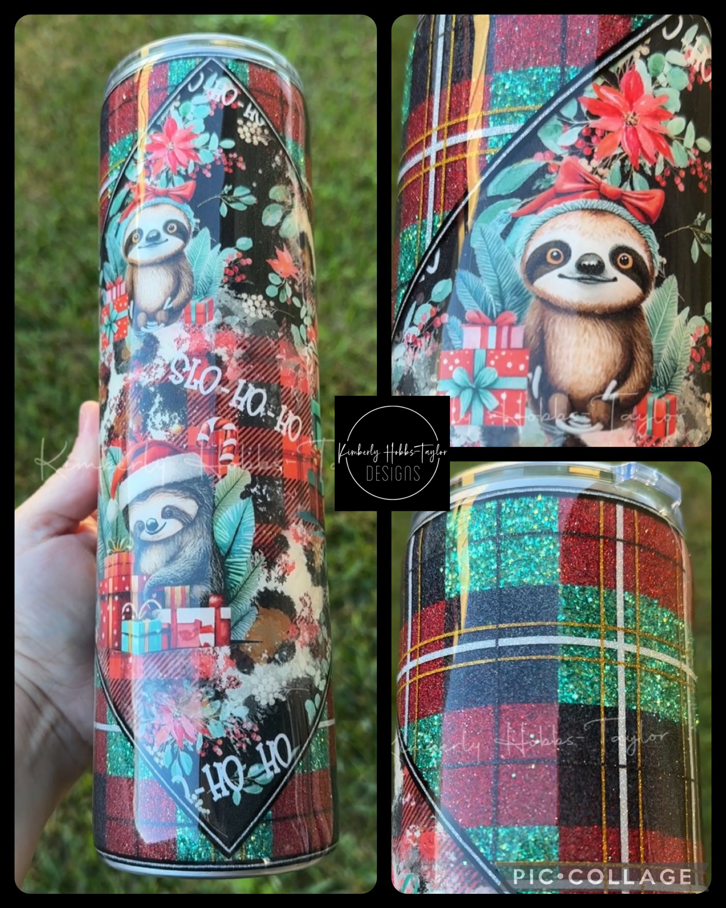 Christmas Sloth Buffalo Plaid tumbler - 32oz