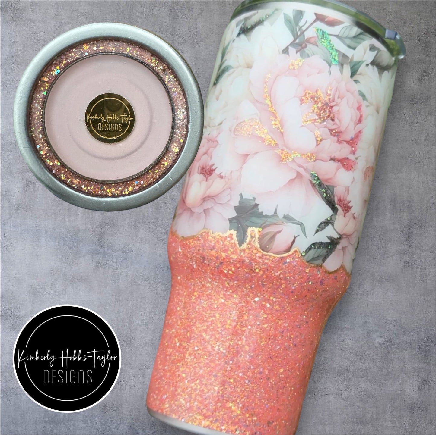 Peach Floral glitter tumbler - 24oz