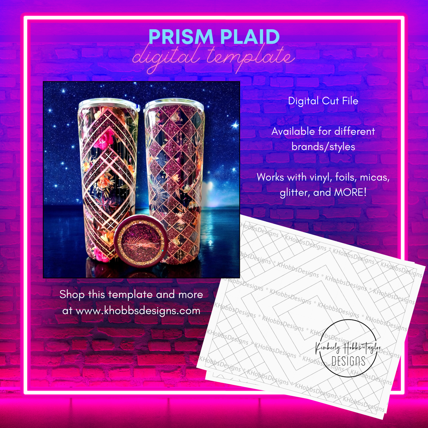Prism Plaid Template for HOGG 20oz Classic Skinny Straight - Digital Cut File Only