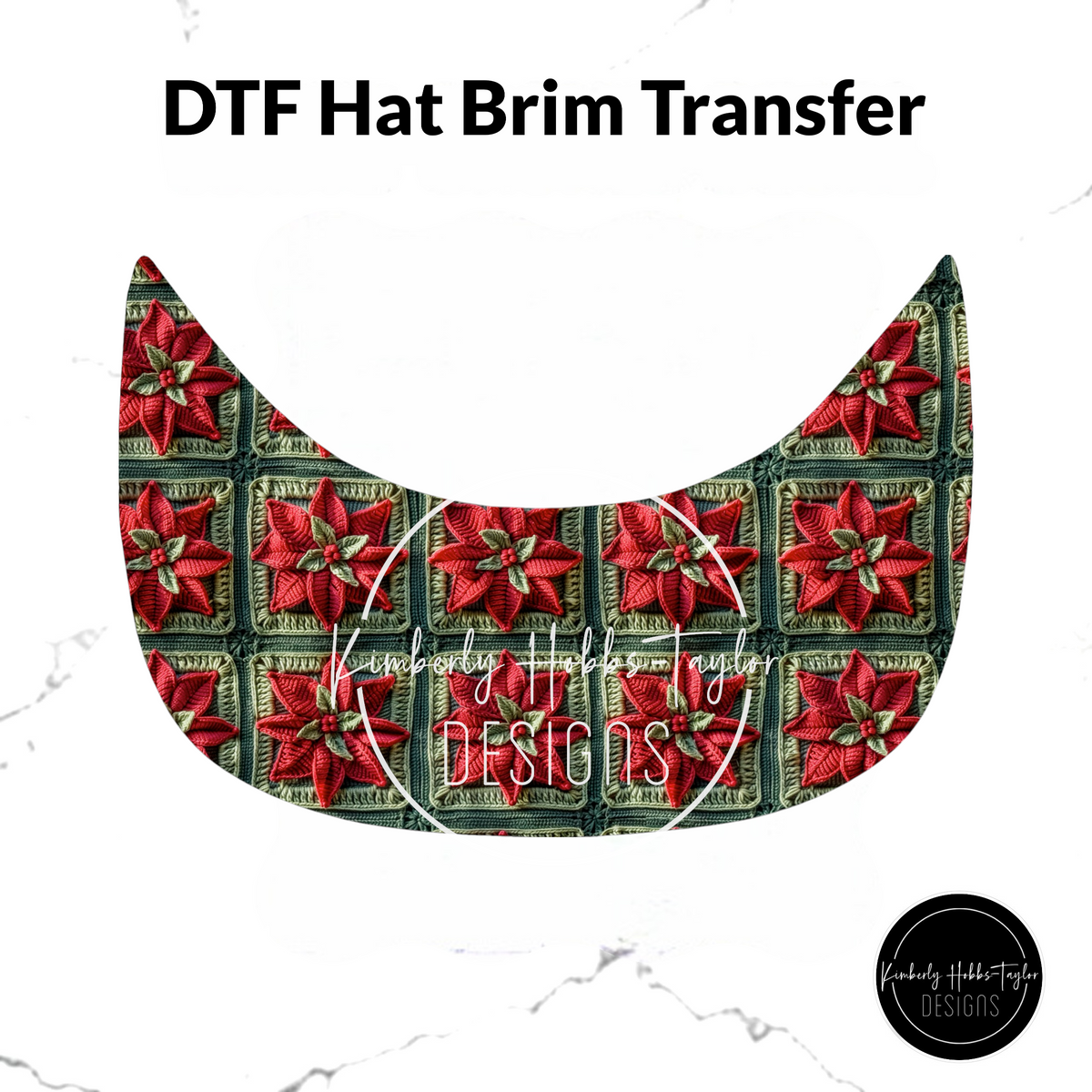 DTF Hat Brim - Poinsettia Squares