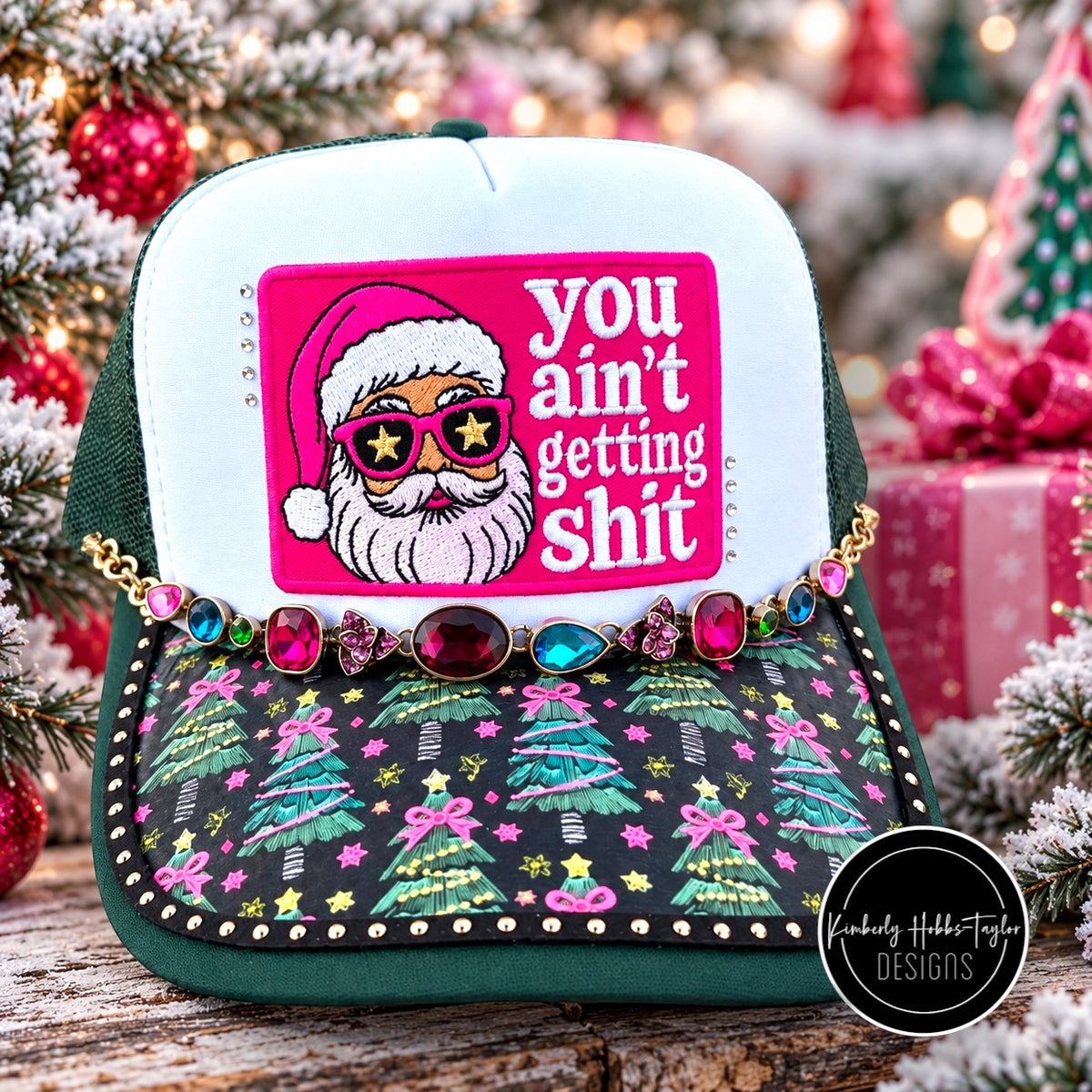 DTF Hat Brim - Bright Christmas Trees