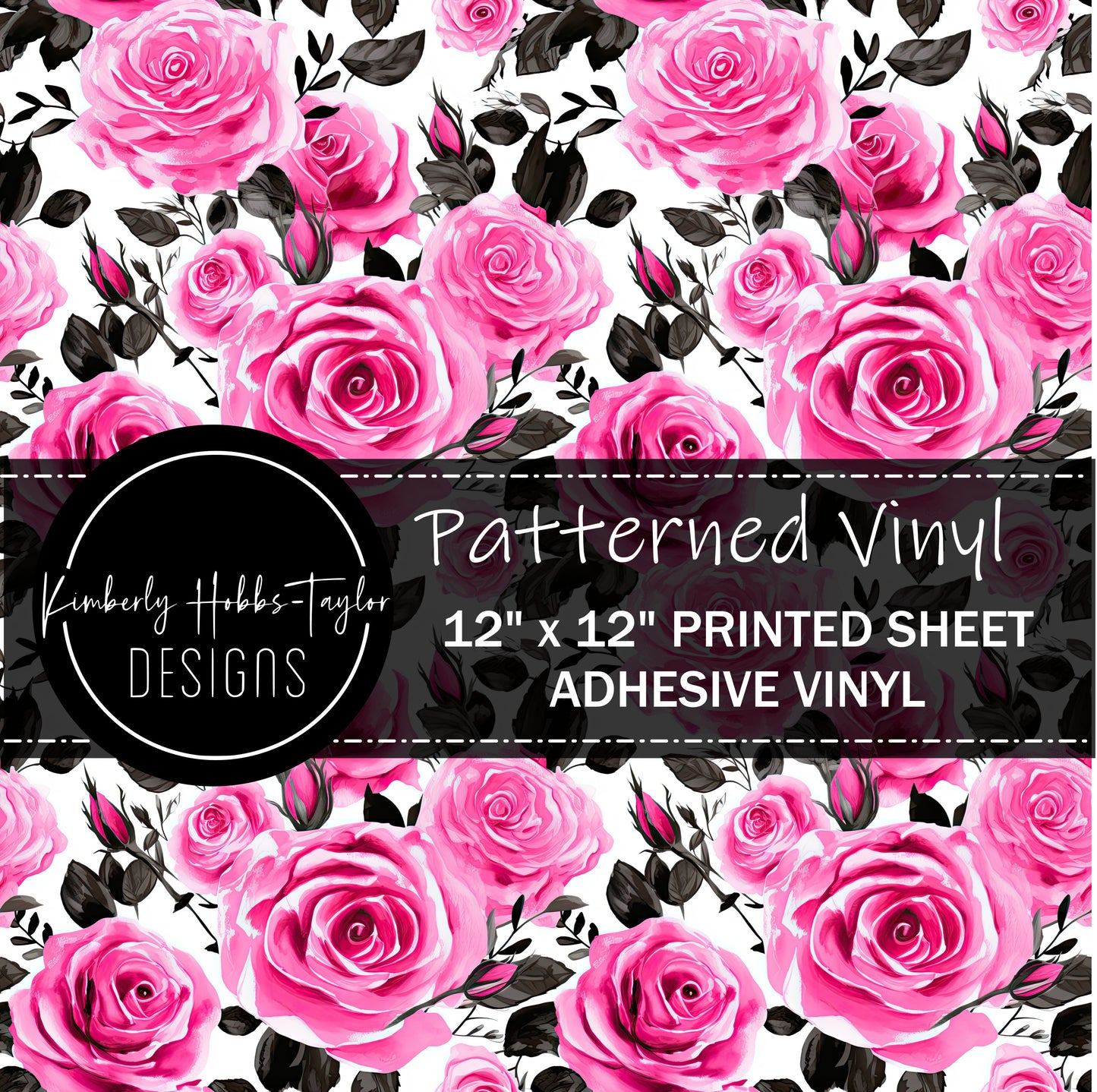 Pink Black Watercolor Floral A vinyl