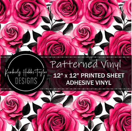 Pink Black Watercolor Floral B vinyl