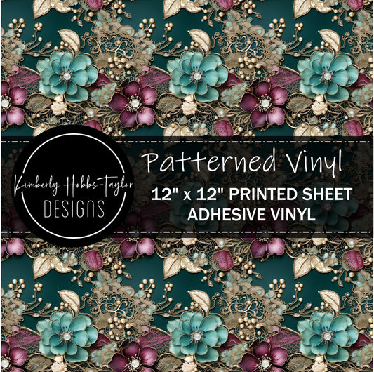 Teal Florals and Lace C vinyl