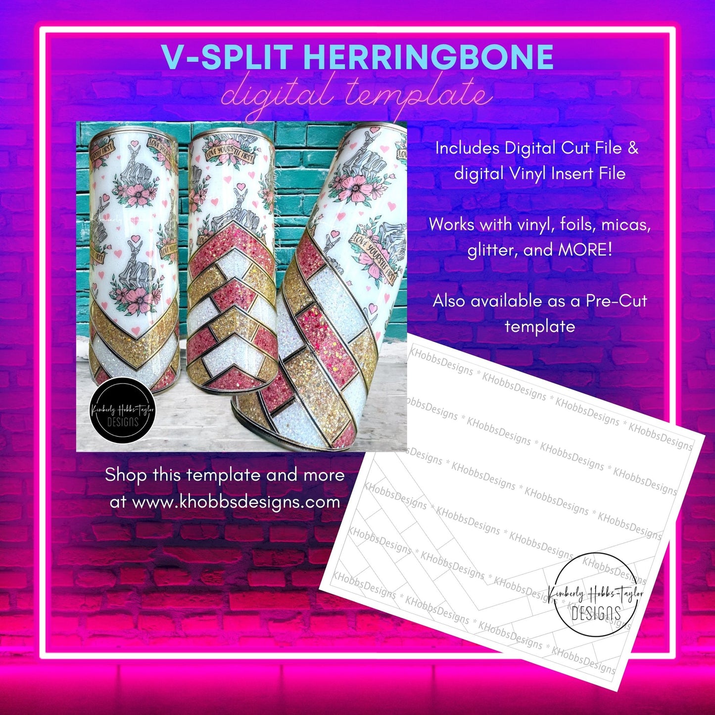 V-Split Herringbone Template for Tipsy Magnolia 24 Plump - Digital Cut File Only