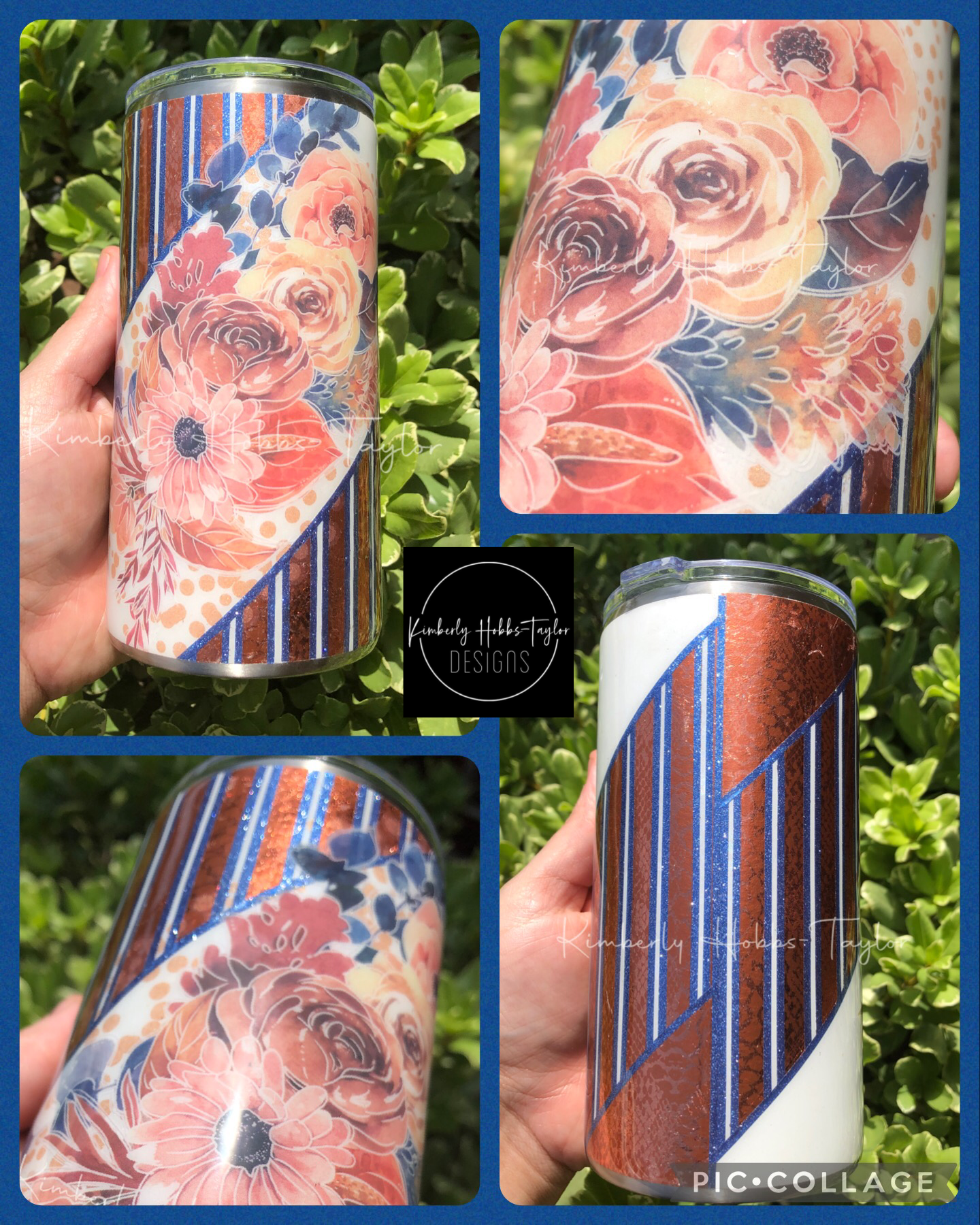 Striped Floral tumbler - 16oz