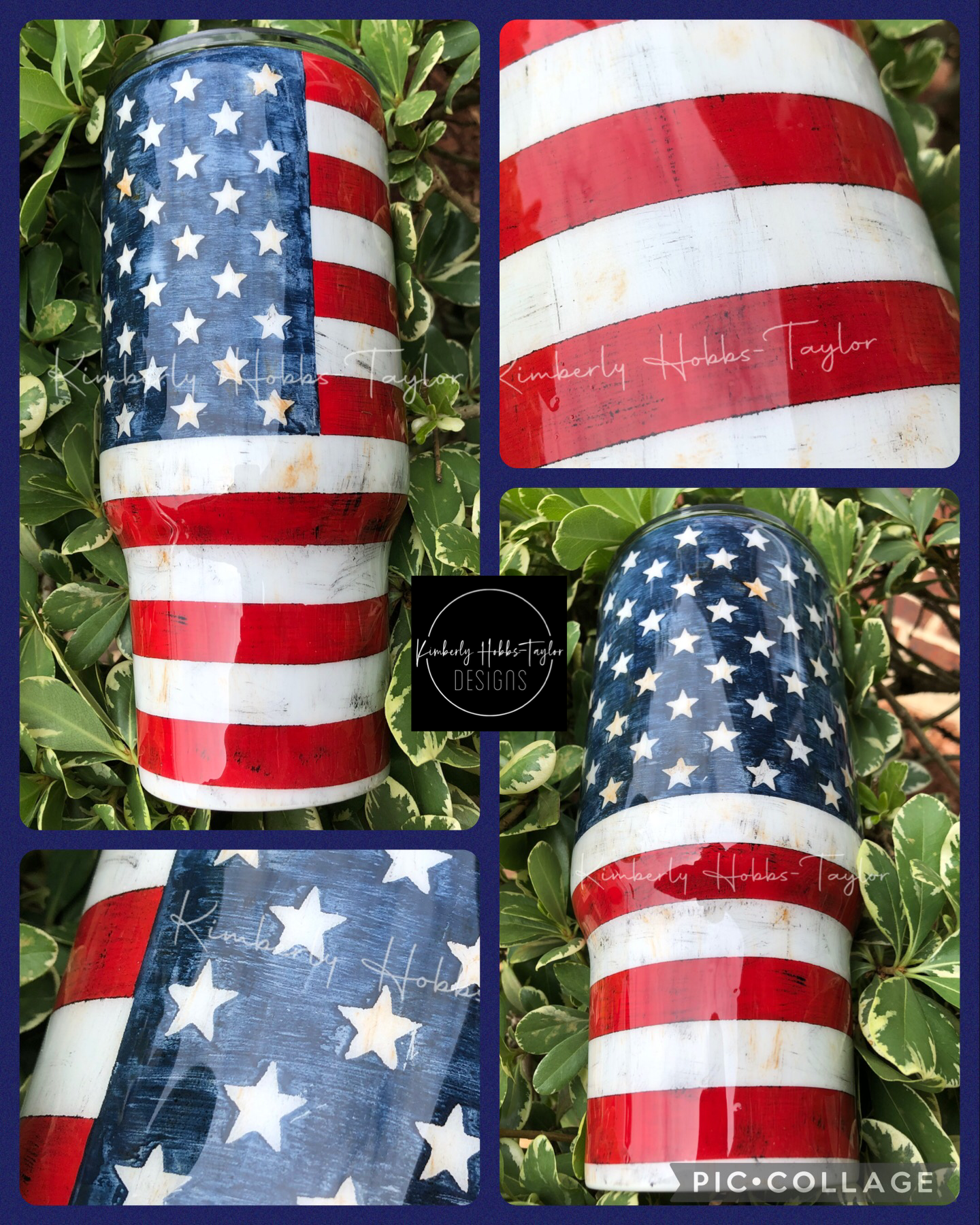 Handpainted US Flag tumbler - 32oz