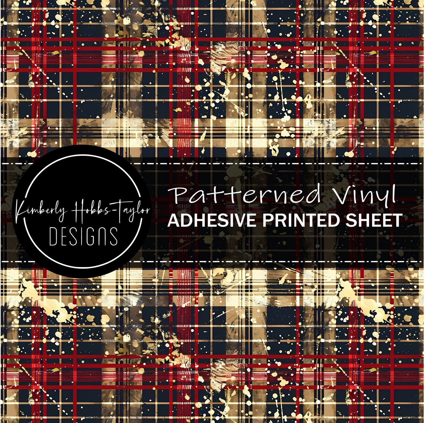 Red Black Gold Distressed Plaid vinyl